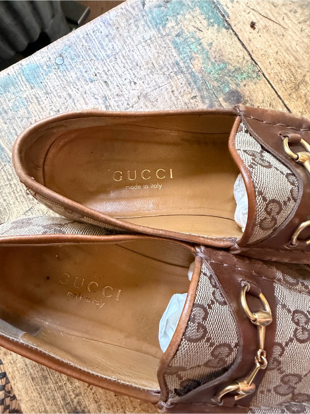 Gucci Women’s Brown GG Canvas Leather Horsebit Loafers vintage - Picture 2 of 5